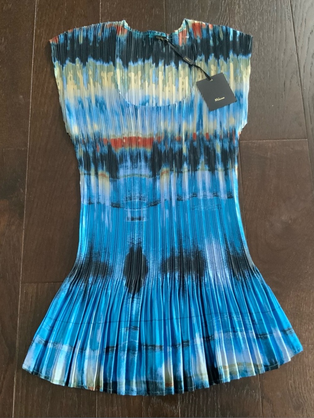 New Milano Women's Multicolor Pleated Accordion Blouse Satin-like sz M
